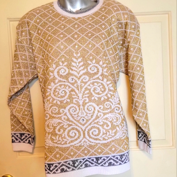 Marauda Vintage Glam 80's gold Metallic Christmas Sweater - Picture 1 of 10